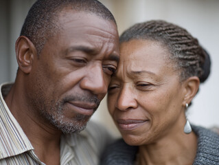 Obraz premium Elderly couple embracing closely, exhibiting a tender and affectionate connection. They display a sense of warmth, comfort, and emotional closeness, emphasizing their intimate bond