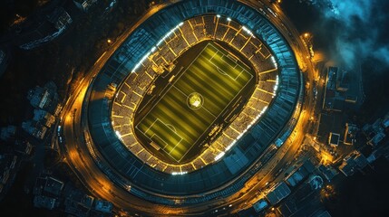 Aerial Night View of Illuminated Stadium