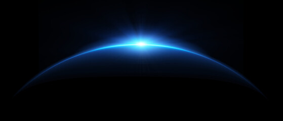 Blue light flare - flash light streak ray - large light flare behind the planet