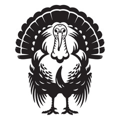 Turkey male silhouette front view. Farm animal icon Vector Black silhouettes. with white background