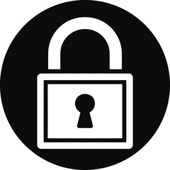 Circular Padlock Icon: White/Transparent on Black Security Symbol for UI/UX