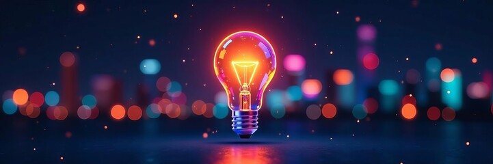 Modern design template with colorful light bulb idea infographic on digital screen, innovation, brainstorm