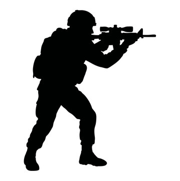 black silhouette soldier aiming rifle clip art preview