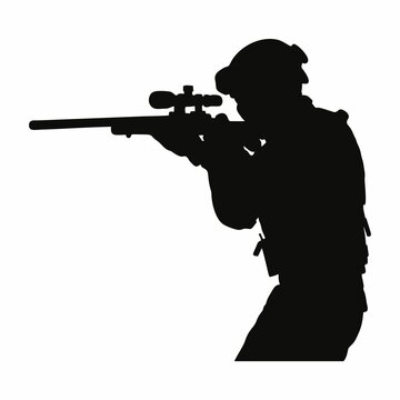 black silhouette soldier aiming rifle clip art preview