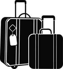 luggage with travel tags on white background 