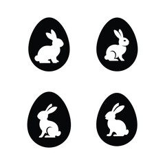 Easter Bunny Silhouettes in Egg Shapes – Set of Four Minimalist Rabbit Illustration