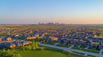 Fototapeta premium A drone shot of suburban sprawl meeting undeveloped land