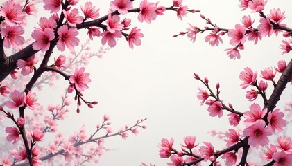 Intricate sakura branches interwoven, creating a seamless floral repeat, white, pink