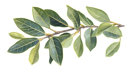 Obraz premium Close-up botanical illustration of leaves and branch.