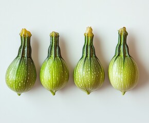 Four small, green, round zucchini.  Bright,  fresh,  organic produce