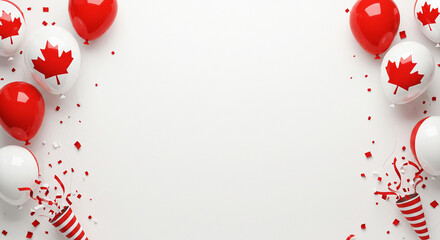 Canada Day Celebration Background with Balloons and Confetti