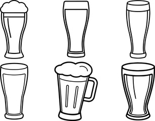 Set of beer glass outline vector illustration line art coloring book page