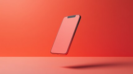 A modern smartphone floating against a vibrant red background, symbolizing innovation and digital connectivity.