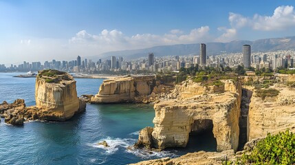 Coastal cityscape view of a Mediterranean city.