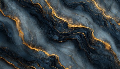 Obraz premium Abstract dark blue and gold marbled texture. Intricate flowing lines and patterns