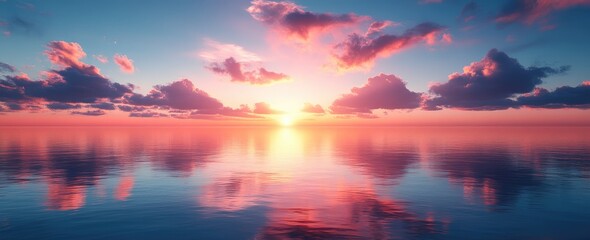 Obraz premium Serene sunset reflecting on tranquil water