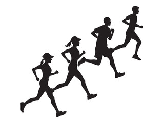 silhouette of group people running