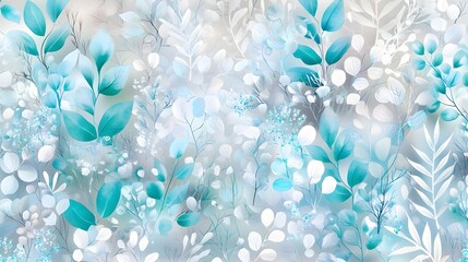Fototapeta premium Teal and White Watercolor Floral Background Pattern