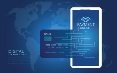 Mobile payment concept, Smartphone with processing of mobile payments from credit card. Vector illustration