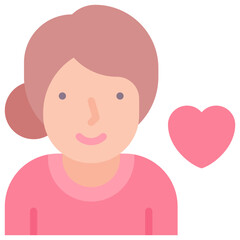 Female Avatar With Heart, Girl Avatar Vector Icon, Flat Style Isolated Vector Icon.