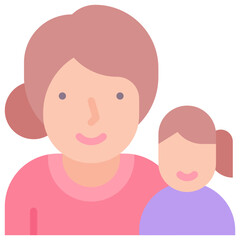 Mother And Daughter Vector Icon, Flat Style Isolated Vector Icon.