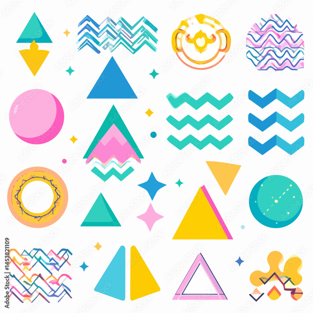 Poster playful geometric shapes pattern with vibrant colors creating a fun and modern abstract design for b