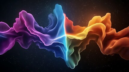 Obraz premium Dynamic neon light beam crossing colorful mesh waves in a cosmic environment