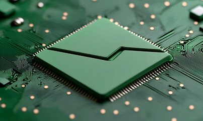 Obraz premium Close-Up of Green Circuit Board Microprocessor on Technology Background