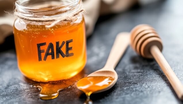 Fake Honey Jar with Honey Background