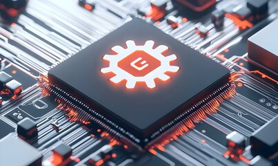 Close-Up View of a Modern Computer Chip with Circuit Board Design