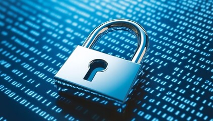 Padlock Icon on Binary Code Background Representing Cybersecurity