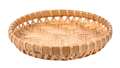 wood circular cane Basket isolated on solid white background in Png format 
