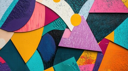Abstract Colorful Geometric Shapes Artwork: A Vibrant Composition of Painted Wood