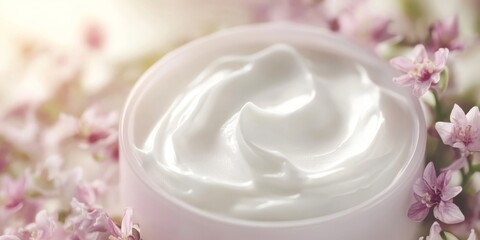 Moisturizer container with petals around it.