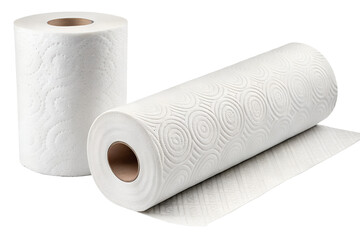 Two rolls of white embossed paper towels for kitchen and cleaning use