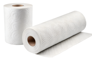 Two rolls of white embossed paper towels for kitchen and cleaning use