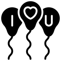 Balloons With I Love U Text Vector Icon, Silhouette Style Isolated Vector Icon. © Vector Bazar