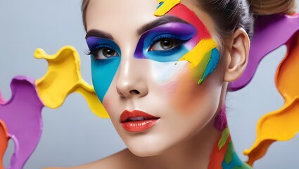 Fototapeta premium Vibrant and abstract makeup portrait of a female model