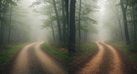Misty Forest Path: A Fork in the Road