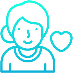 Female Avatar With Heart, Girl Avatar Vector Icon, Lineal Gradient Style Isolated Vector Icon. 