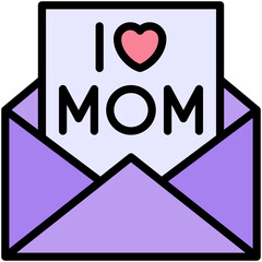 I Love Mom Letter, Email Vector Icon, Lineal Color Style Isolated Vector Icon.