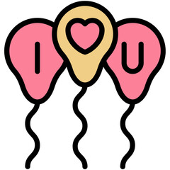 Balloons With I Love U Text Vector Icon, Lineal Gradient Style Isolated Vector Icon.