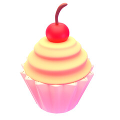 Cupcake Dessert Sweet Cream Cherry 3D Render Isolated on White Background