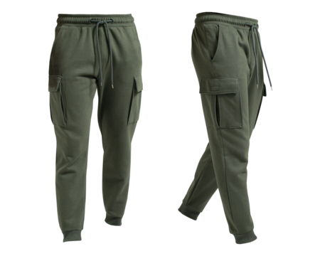 men's olive green or army green jogger pants isolated on transparent background