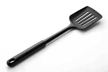 High-Quality Black Slotted Spatula for Cooking and Baking isolated on white background