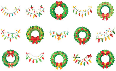 Lights Garland  and Wreath icons set