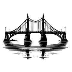 Naklejka premium Majestic Bridge Silhouette: A Black and White Architectural Masterpiece
