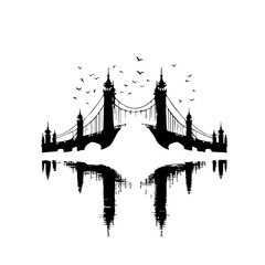 Obraz premium Serene Bridge Silhouette: A Black and White Landscape