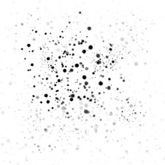Abstract splatter of black and gray dots on white
