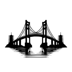 Obraz premium Serene Suspension Bridge at Night: Japanese Cityscape Silhouette